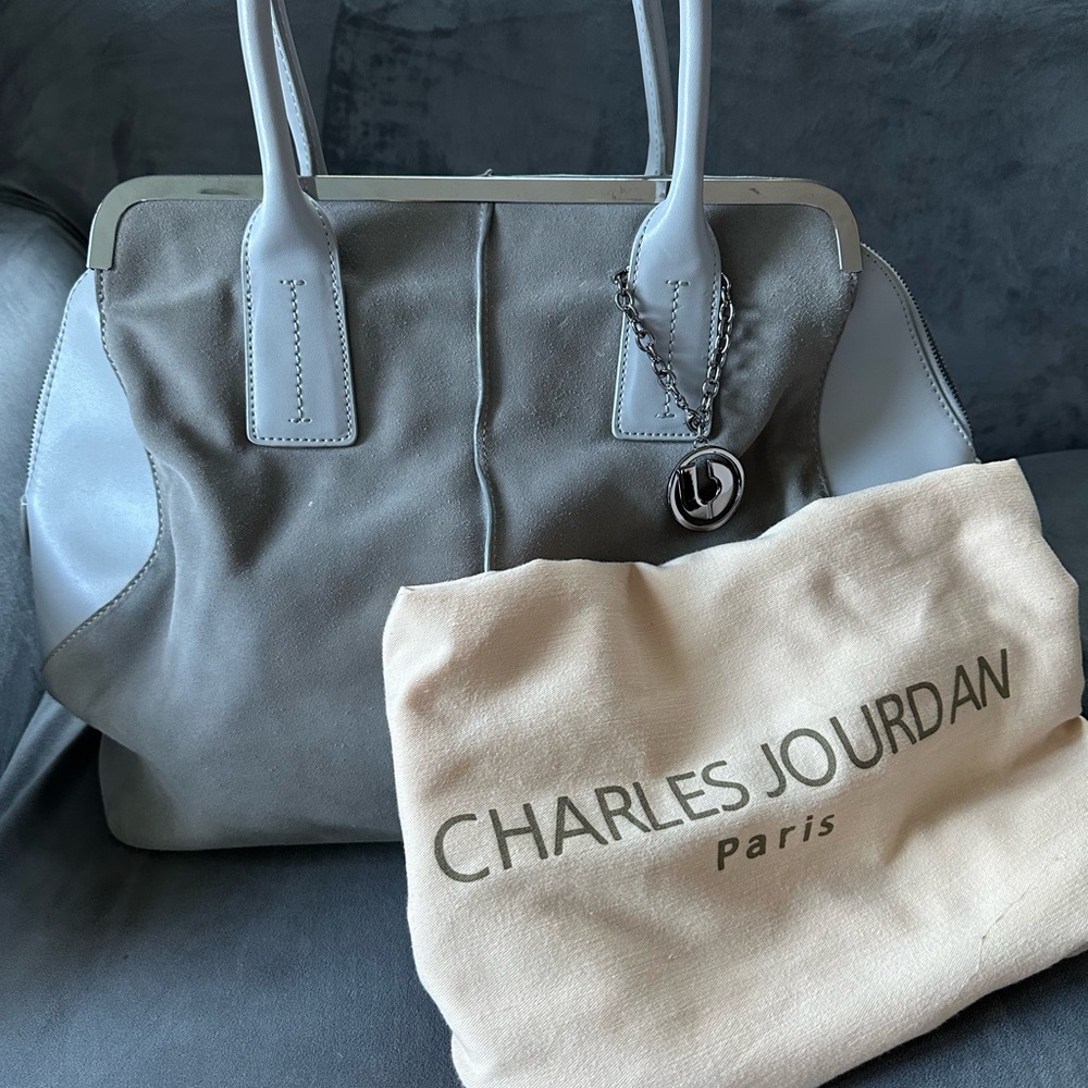 Grey leather Charles Jourdan satchel handbag - Picture 4 of 5